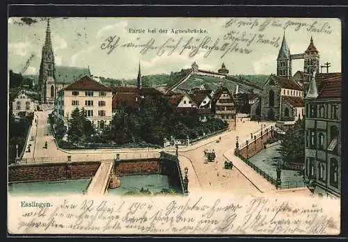 AK Esslingen / Neckar, Ortspartie mit Agnesbrücke