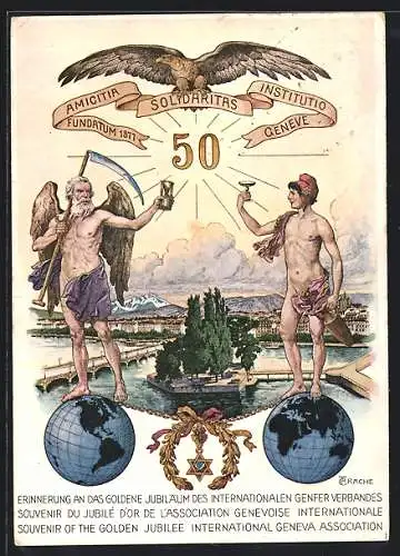 Künstler-AK Geneve, Goldenes 50-jähriges Jubiläum des Internationalen Genfer Verbandes 1927, Arbeiterbewegung