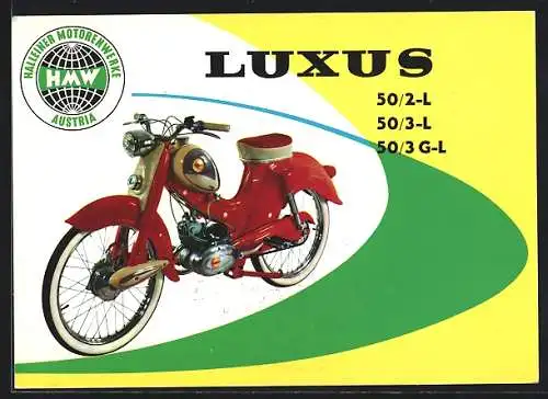 AK Motorrad Luxus der Typen 50 /2-L, 50 /3-L und 50 /3 G-L der Halleiner Motorenwerke, Reklame