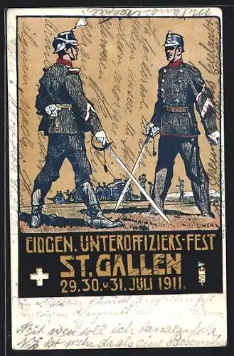 Künstler-AK Liner: St. Gallen, Eidgen. Unteroffiziers-Fest 29. 30. u. 31. Juli 1911