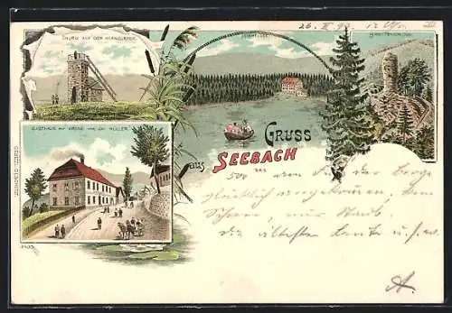 AK Seebach / Schwarzwald, Gasthaus zur Krone von Joh. Müller, Thurm auf der Hornisgrinde, Hummelsee, Brigittenschloss