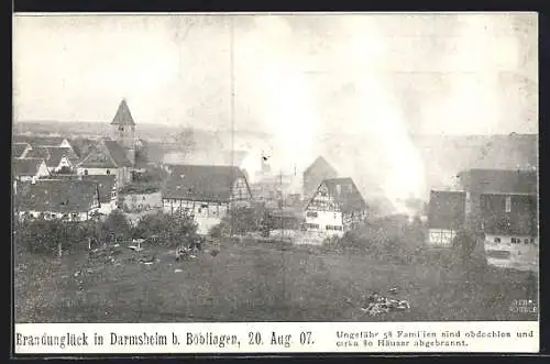 AK Darmsheim b. Böblingen, Brand am 20. August 1907, 80 Häuser abgebrannt