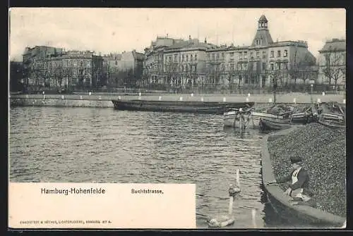 AK Hamburg-Hohenfelde, Buchtstrasse mit Lastkähnen