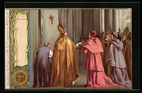 Künstler-AK Papst Leo XII. bei der Eröffnung der Heiligen Tür