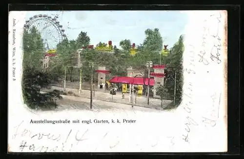 AK Wien, Wiener Prater, Ausstellungsstrasse mit engl. Garten