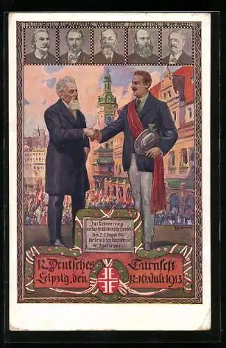 AK Herz und Hand dem Vaterland, Erinnerung a.d.3.deuts. Turnfest 1863, Leipzig 1913