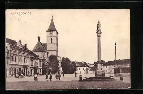 AK Horazdovice, Platz mit Mariensäule und Kirche