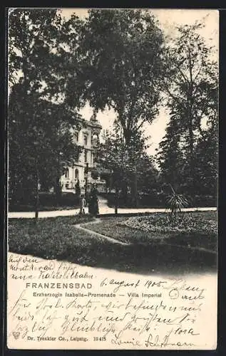 AK Franzensbad, Erherzogin Isabella-Promenade mit der Villa Imperial