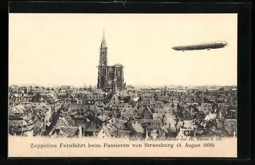 AK Strassburg, Zeppelin`s Fernfahrt beim Passieren der Stadt am 4. August 1908