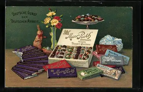 AK Reklame für Moser-Roth Dessert-Bonbons und Schokolade