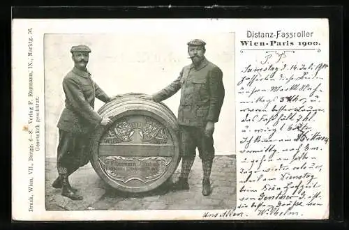 AK Distanz-Fassroller, Wien-Paris 1900, F. Enzmann und J. Trebsche