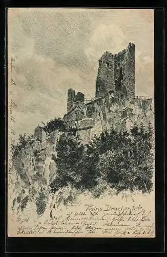 Künstler-AK Carl Jander: Königswinter, Blick zur Ruine Drachenfels