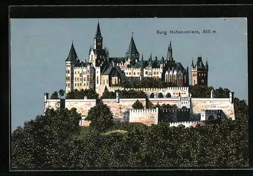 Goldfenster-AK Hechingen, Burg Hohenzollern mit leuchtenden Fenstern