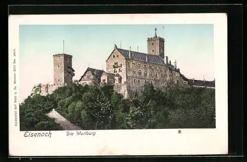 Goldfenster-AK Eisenach, Wartburg mit leuchtenden Fenstern