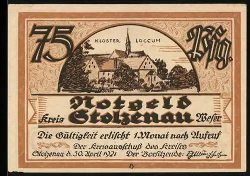 Notgeld Stolzenau 1921, 75 Pfennig, Kloster Loccum