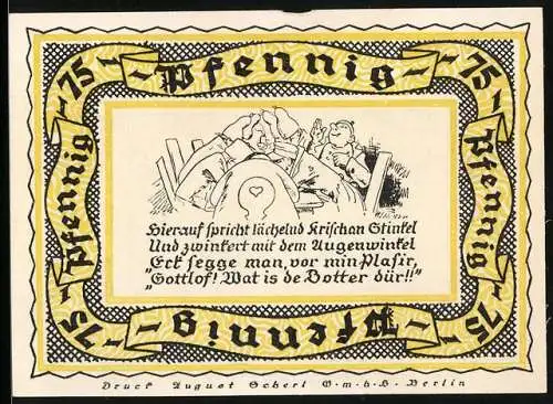 Notgeld Stolzenau 1921, 75 Pfennig, Männer bei Tisch, Ort Wiedensahl