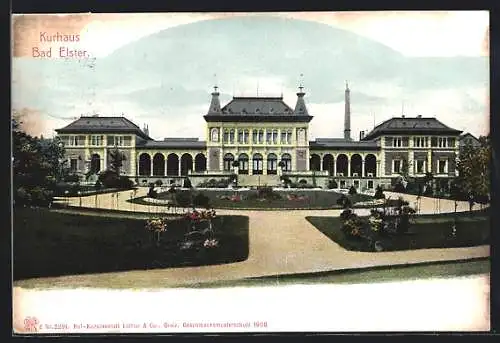 AK Bad Elster, Kurhaus Hotel, Gartenanlage