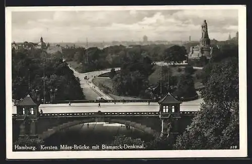 AK Hamburg-St.Pauli, Kersten Miles-Brücke und Bismarck-Denkmal