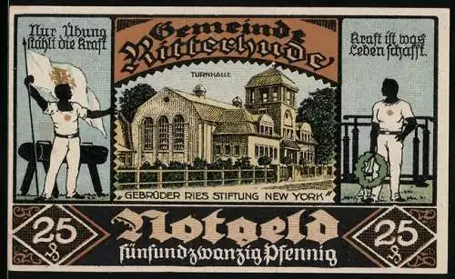 Notgeld Ritterhude 1921, 25 Pfennig, Turnhalle, Turnvater Jahn