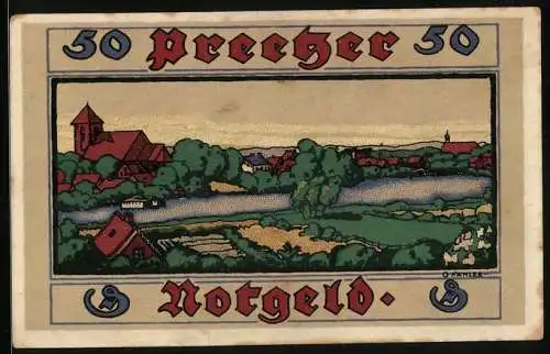 Notgeld Preetz i. Holstein, 50 Pfennig, Ortsansicht