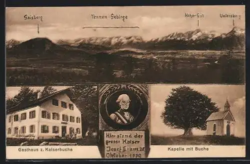 AK Nussdorf am Haunsberg, Gasthaus zur Kaiserbuche, Kapelle mit Buche