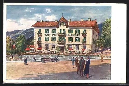 Künstler-AK Golling /Salzburg, Hotel-Café Gollinger Hof