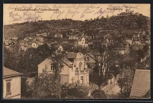 AK Kötzschenbroda-Niederlössnitz, Panorama mit Friedensburg