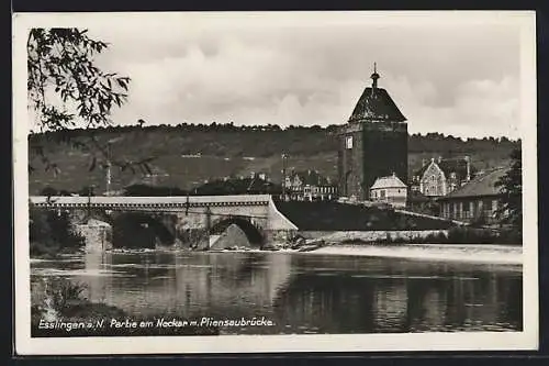 AK Esslingen a. N., Partie am Neckar mit Pliensaubrücke