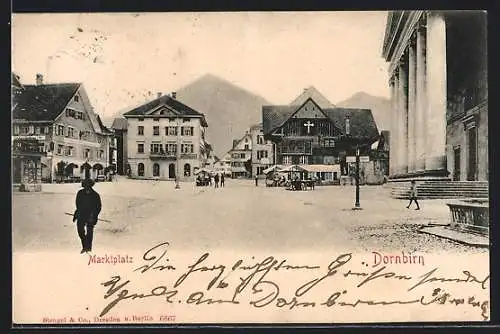 AK Dornbirn, Marktplatz mit Passanten