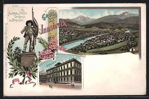 Lithographie Innsbruck, Andreas Hofer-Denkmal am Berge Isel, Landesmuseum, Gesamtansicht