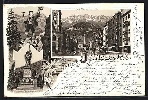 Lithographie Innsbruck, Maria Theresienstrasse mit Litfasssäule