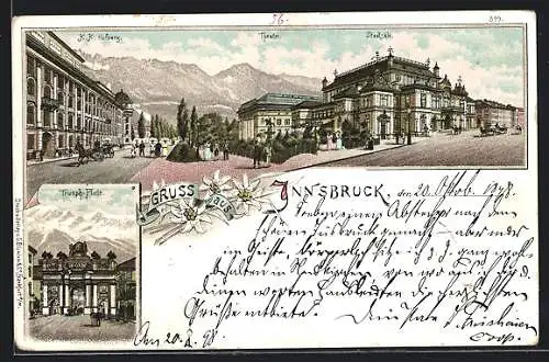 Lithographie Innsbruck, K. K. Hofburg, Theater und Stadtsäle, Triumph-Pforte