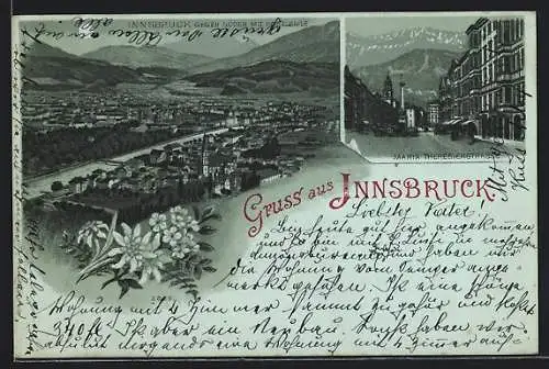 Mondschein-Lithographie Innsbruck, Maria Theresienstrasse, Gesamtansicht