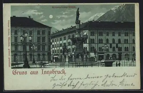 Mondschein-Lithographie Innsbruck, Partie am Rudolfsbrunnen