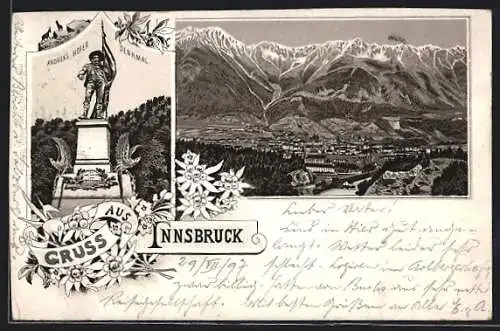 Lithographie Innsbruck, Das Andreas Hofer-Denkmal, Gesamtansicht