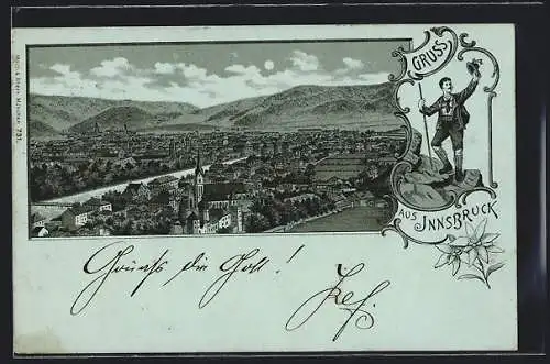 Mondschein-Lithographie Innsbruck, Gesamtansicht aus der Vogelschau