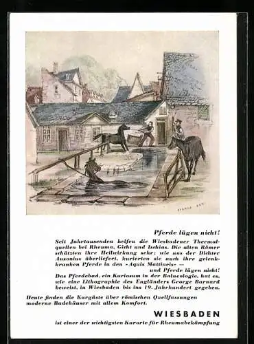 Künstler-AK Wiesbaden, Pferde beim kurierenden Bad