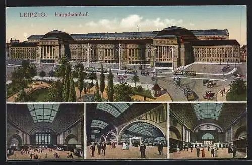 AK Leipzig, Hauptbahnhof aus der Vogelschau