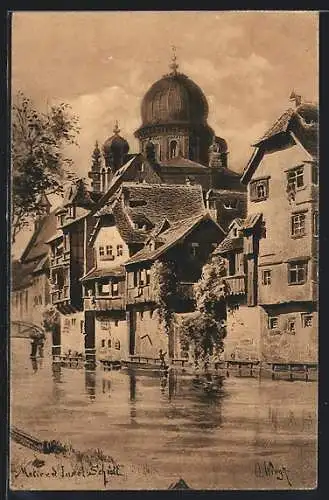 AK Nürnberg, Partie an der Insel Schütt mit Synagoge