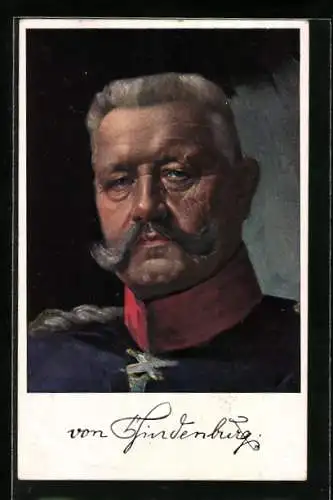 Künstler-AK Paul von Hindenburg in dunkelblauer Uniform