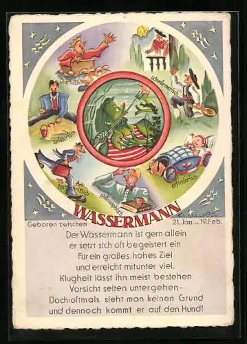 AK Charakterisierung des Sternzeichens Wassermann mit Illustrationen