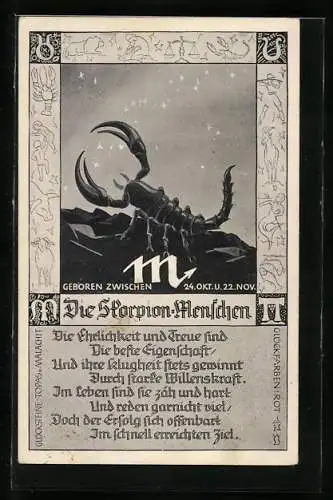 Künstler-AK Die Skorpion-Menschen, Abbildung, Zeichnungen und Text