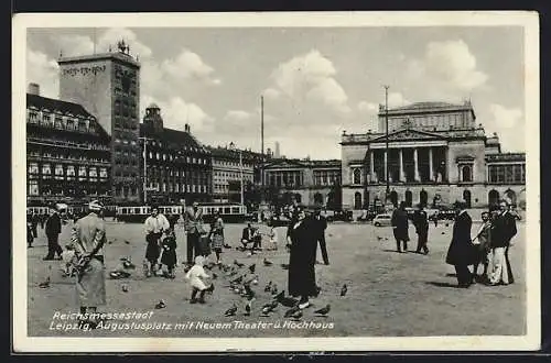 AK Leipzig, Strassenbahn am Augustusplatz mit Neuem Theater und Hochhaus