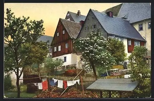 Künstler-AK Photochromie Nr. 3438: Wäscheleinen im Hinterhof