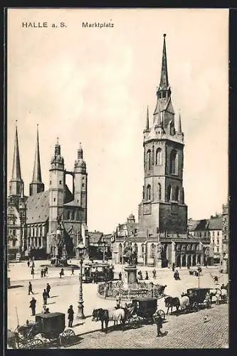 AK Halle a. S., Marktplatz mit Kirche und Strassenbahn