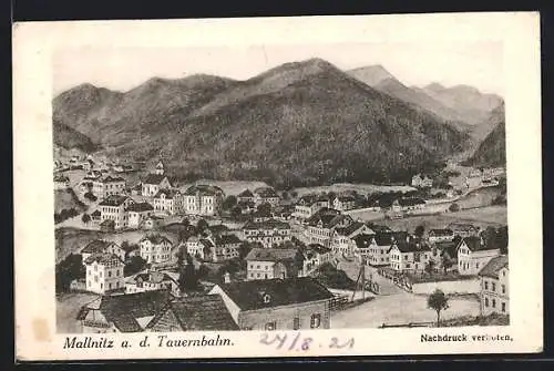 Künstler-AK Mallnitz, Teilansicht des Ortes mit Kirche