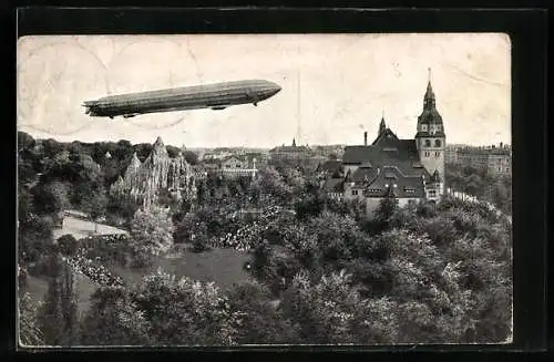 AK Leipzig, Zeppelin über der Stadt