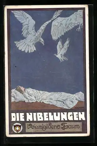 Künstler-AK Ernst Kutzer: Die Niebelungen, Kriemhildens Traum, Falken in der Luft