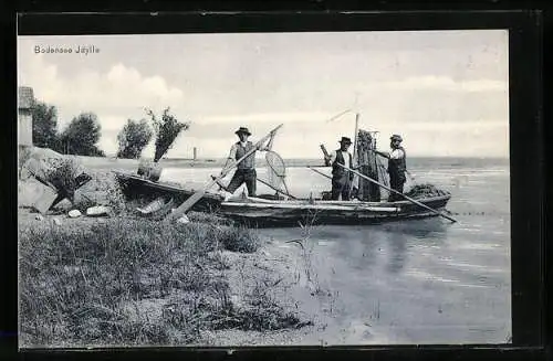 AK Fischer mit Boot und Netzen am Bodensee