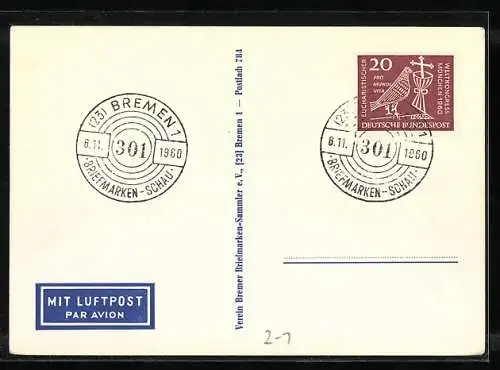 AK Bremen, Postwerzeichen-Werbeschau Verein Bremer Briefmarken-Sammler e.V. 1960, Roland zu Bremen 1404